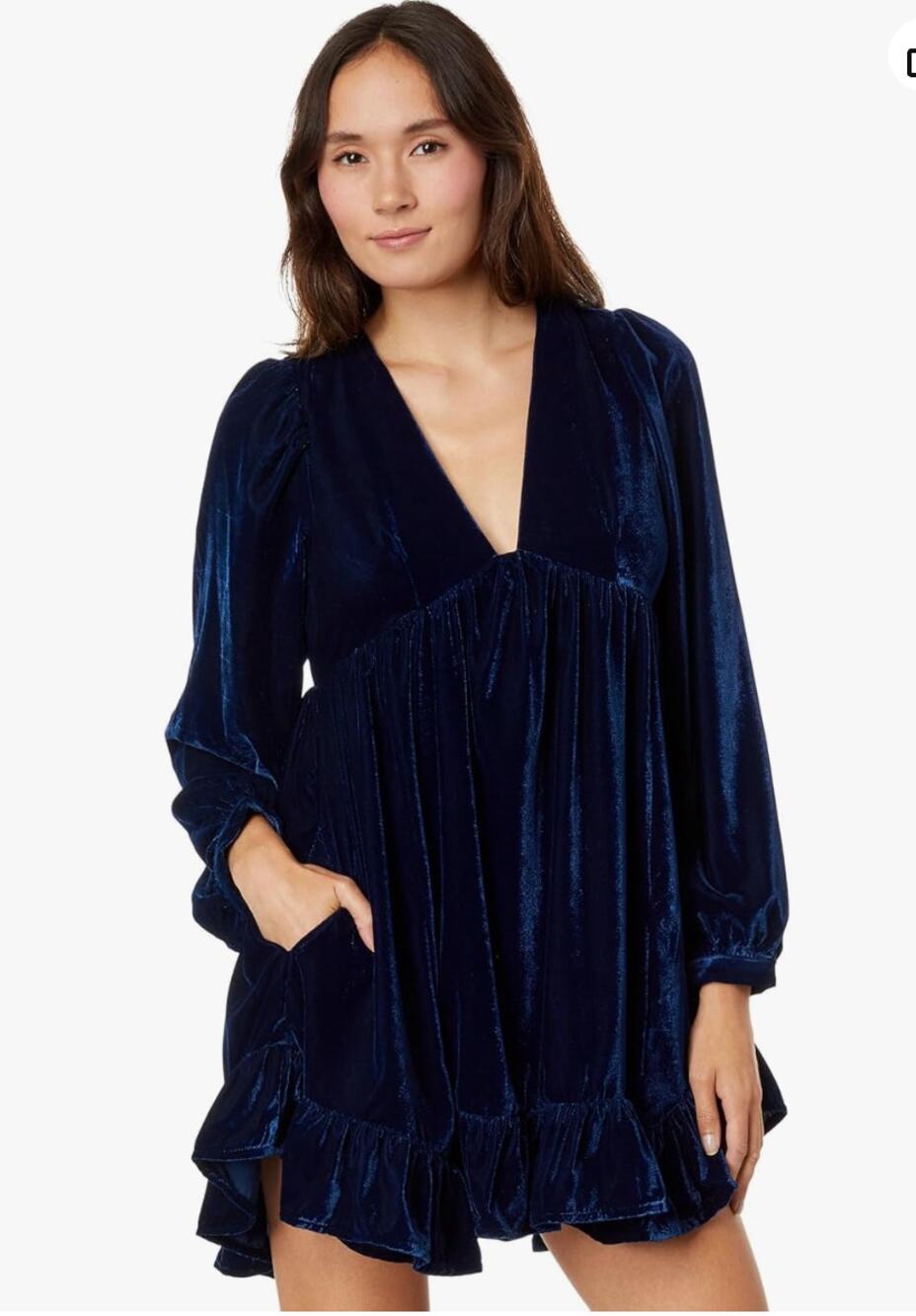 Free People Estella Velvet Mini Dress Navy Blue Babydoll Ruffle Medium